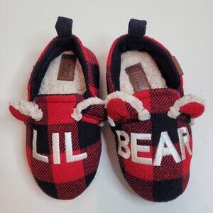 DF by Dearfoams Lil Bear Faux Fur Plaid Unisex Slippers Size 9-10 Toddler
